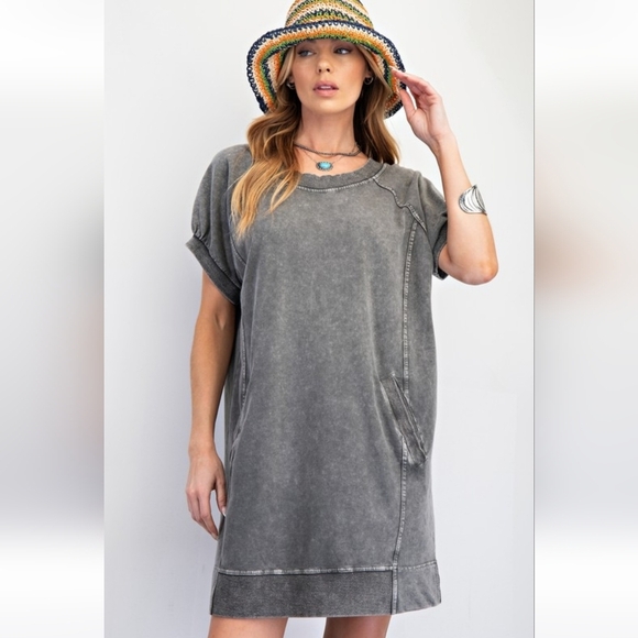 New Easel Gray Mineral Washed Terry Knit Dress - Picture 3 of 7